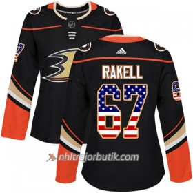 Dame Ishockey Anaheim Ducks Tröja Rickard Rakell 67 Adidas 2017-2018 Svart USA Flag Fashion Authentic